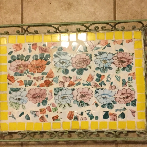 🌻 MOSAIC VINTAGE CHARMING OOAK  w/Handles  CHEERFUL YELLOW & PINK - Picture 3 of 14